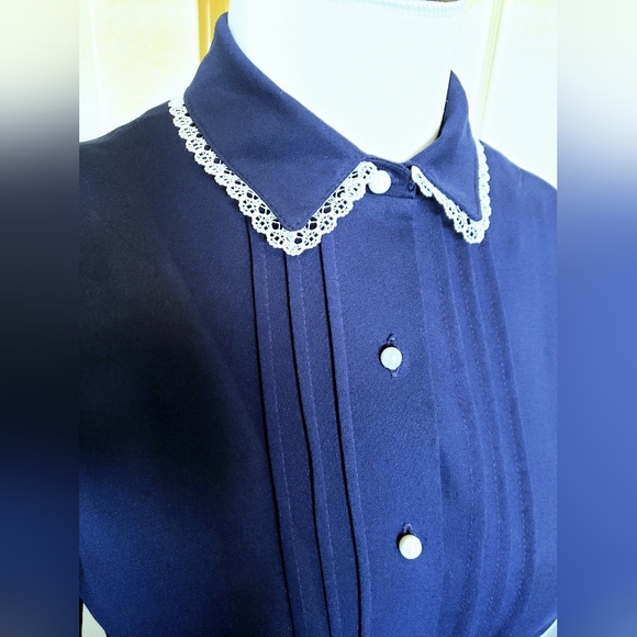 Vintage 80's does 40's navy shirt dress - Picture 4 of 5